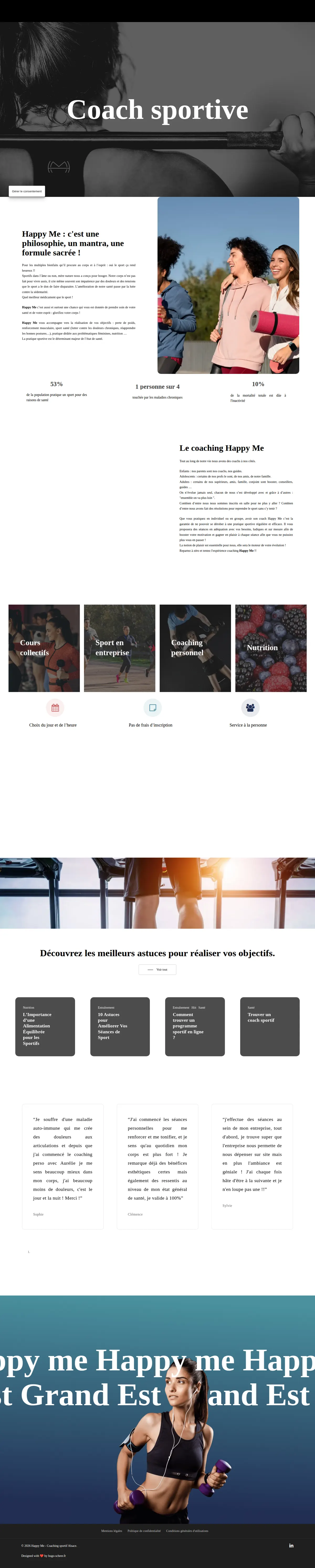 Page d'accueil de happyme-sport.fr en entier, du haut de page au pied de page