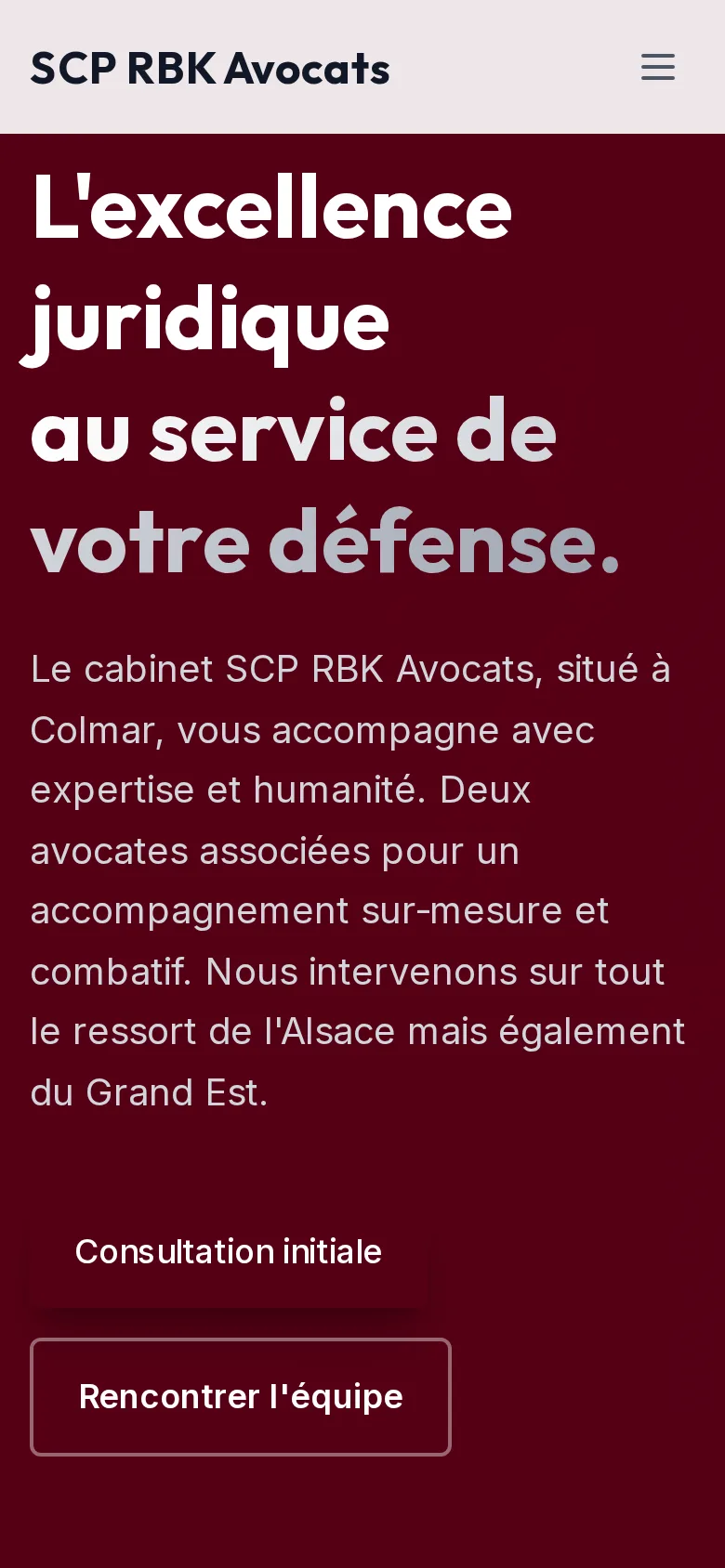 Page d'accueil d'avocats-rbk.fr sur téléphone