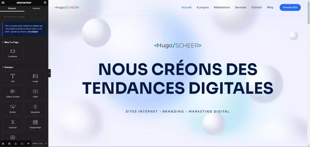 Screenshot de l'interface d'Elementor