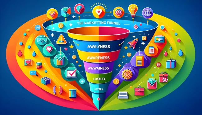 Graphique illustrant les étapes du funnel marketing