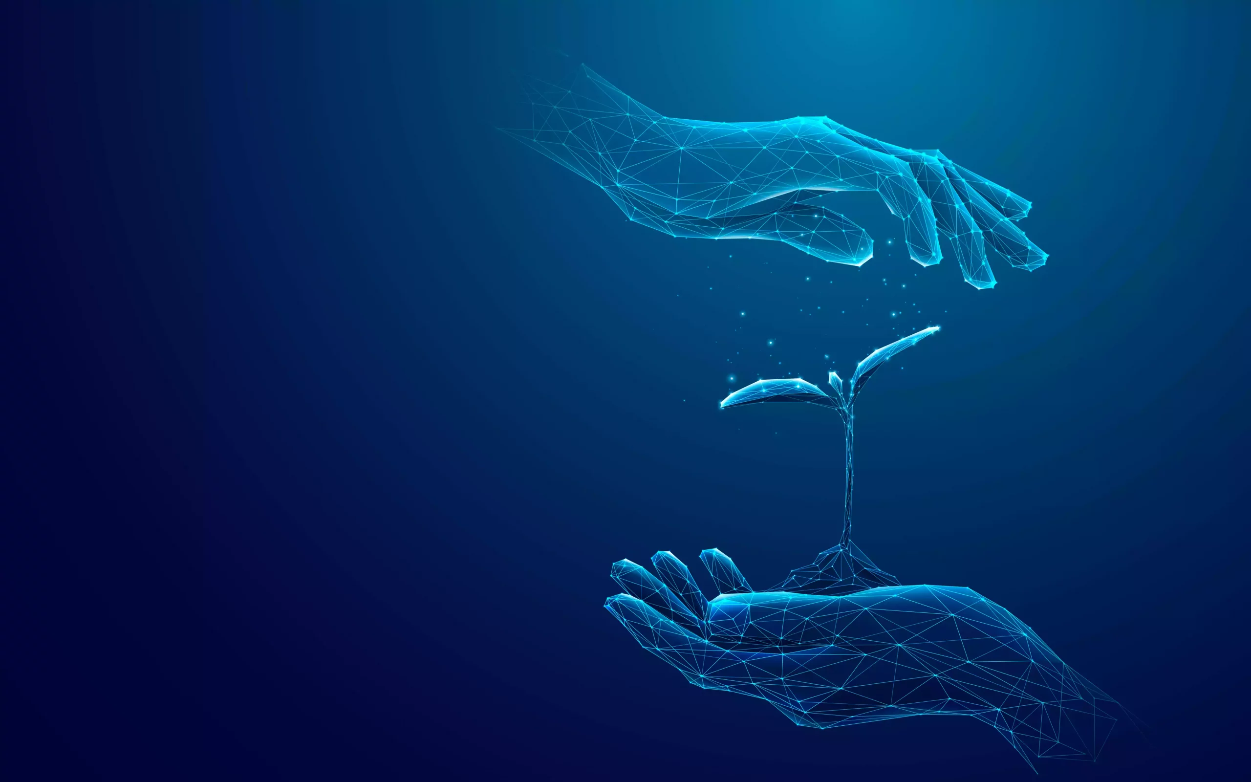 Deux mains qui se rapprochent avec une pousse au milieu