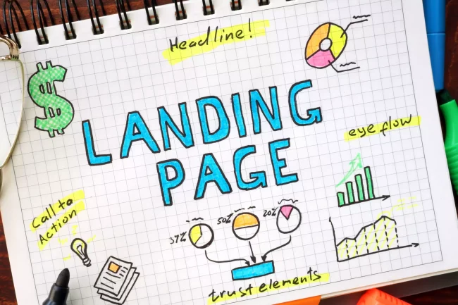 Dessin manuscrit illustrant les composants d'une landing page efficace.