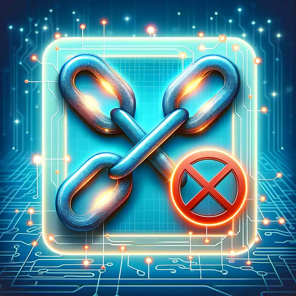 Représentations symboliques des liens dofollow et nofollow en SEO avec un maillon de chaîne lumineux et un maillon avec un panneau stop.