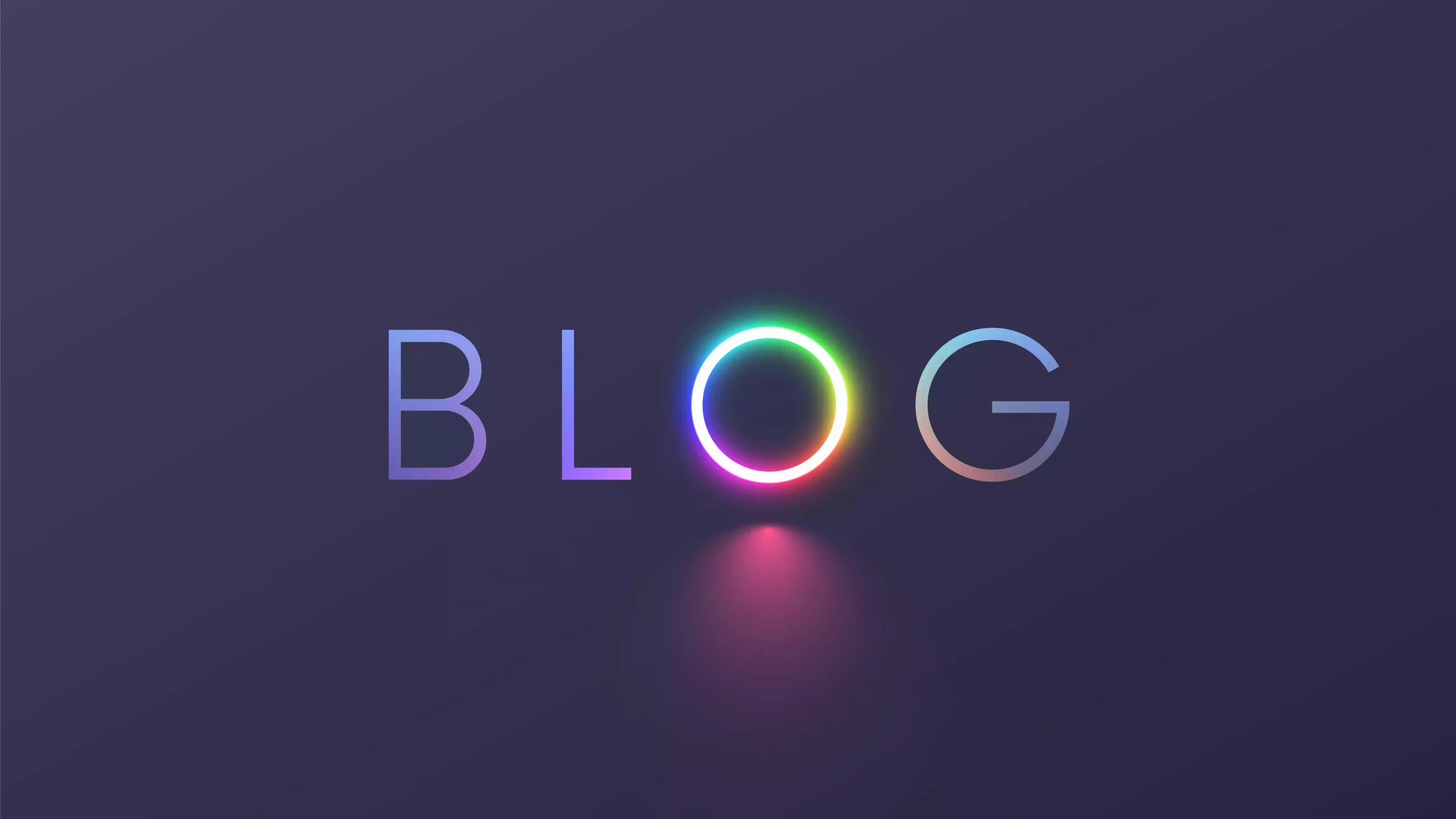 Mot 'BLOG' en lettres de style néon avec un halo coloré sur fond sombre, évoquant un thème moderne de blogging.