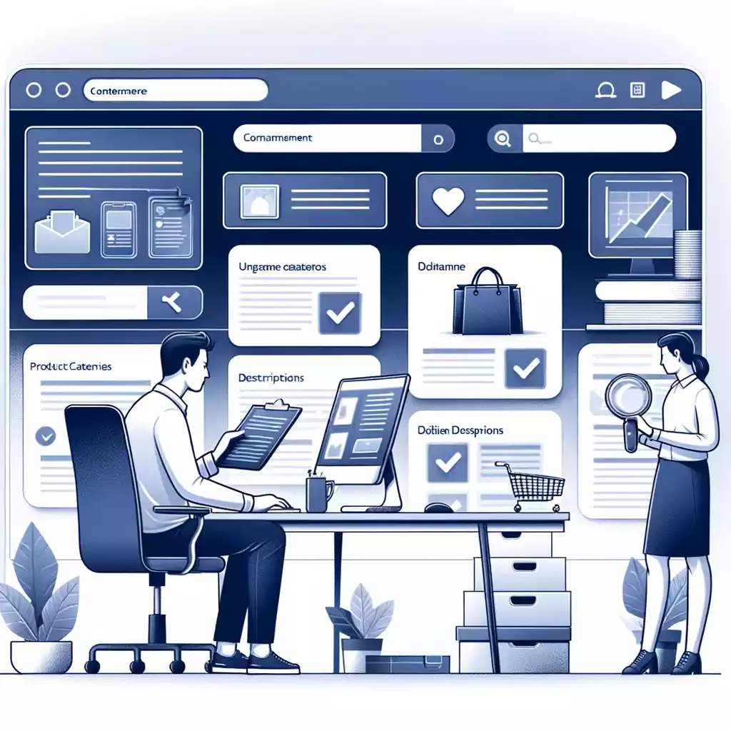 Illustration représentant un homme qui fait le design d'un site e-commerce