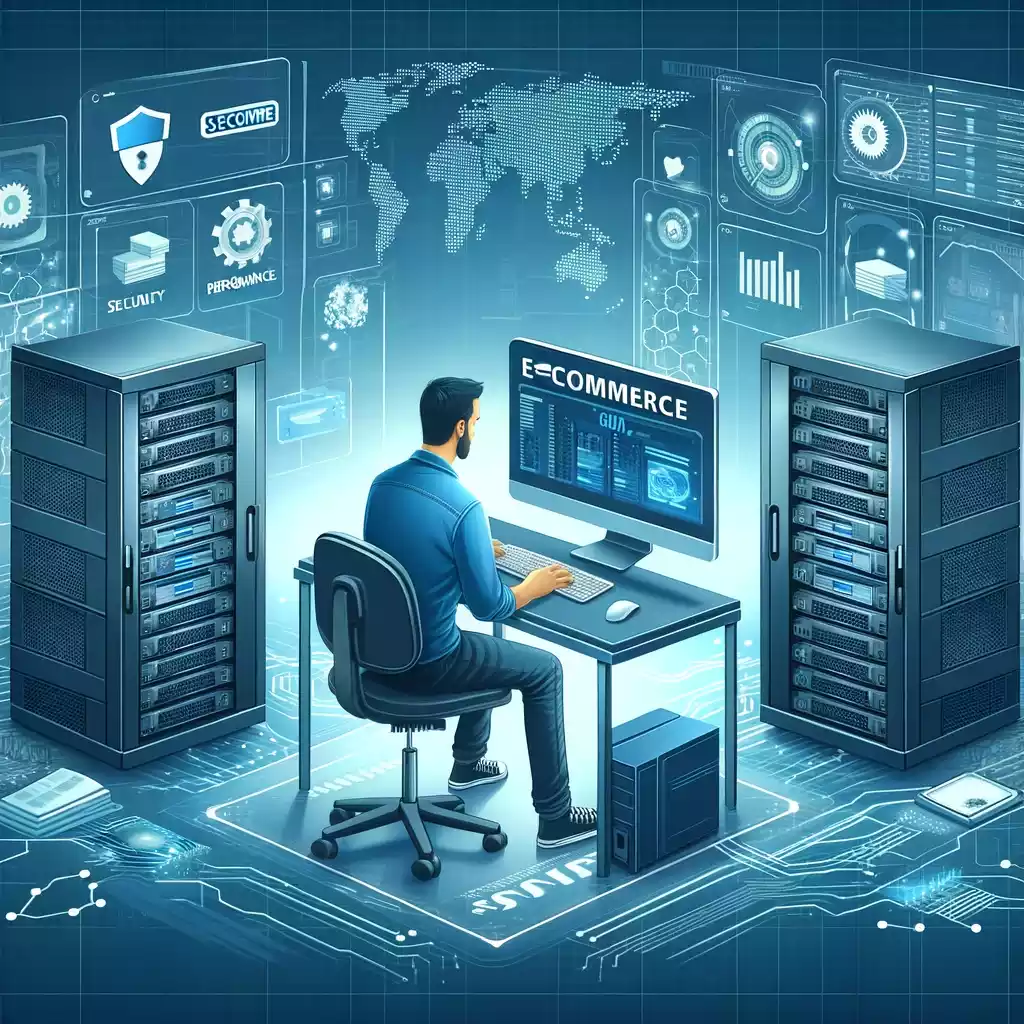 Illustration représentant un homme qui gère le contenu d'un site e-commerce